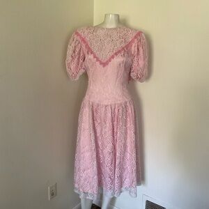 Vintage Jessica McClintock Pink Lace 80’s Dress S M